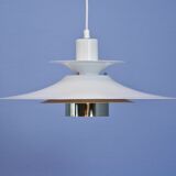 Danish hanging lamp in white with brass accent, 1980s