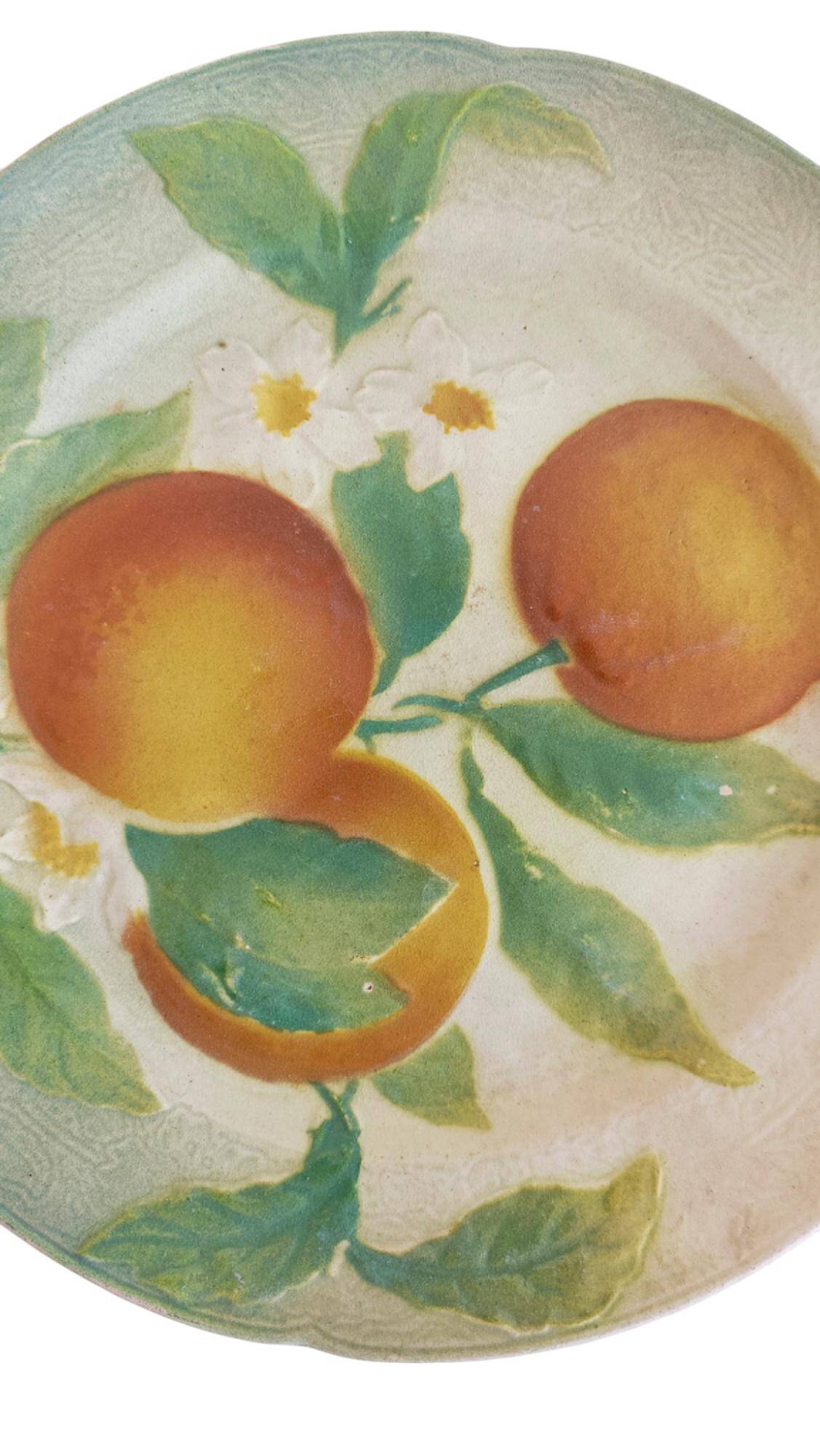 Majolica Oranges Plate by Keller & Guerin Saint Clement, France 1900s