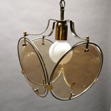 Suspension from the 70s in brass and brown smoked glass
