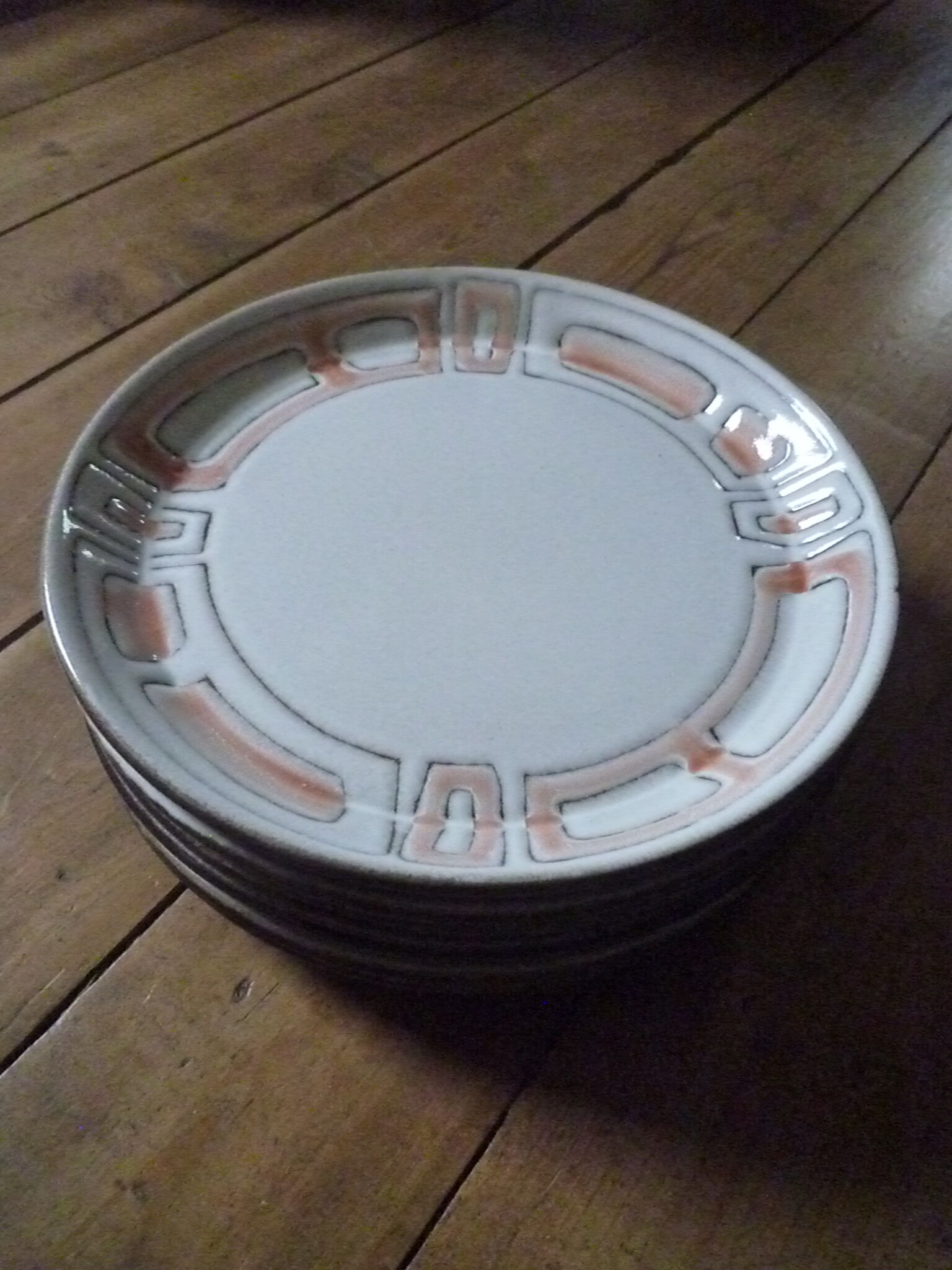 Dessert plates Niderviller 1960 sandstone enamelled, model Maille