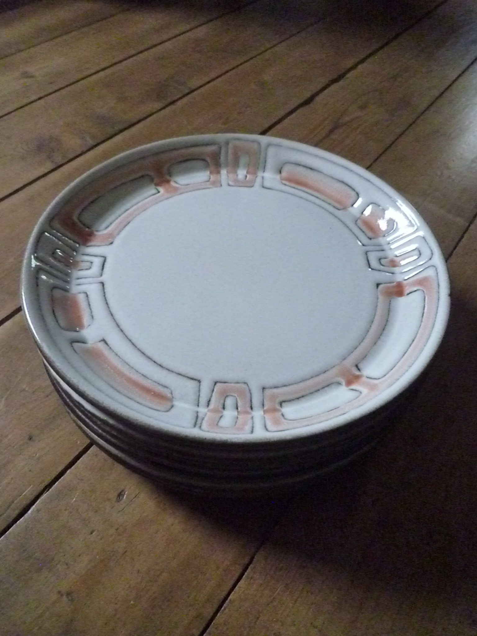 Dessert plates Niderviller 1960 sandstone enamelled, model Maille