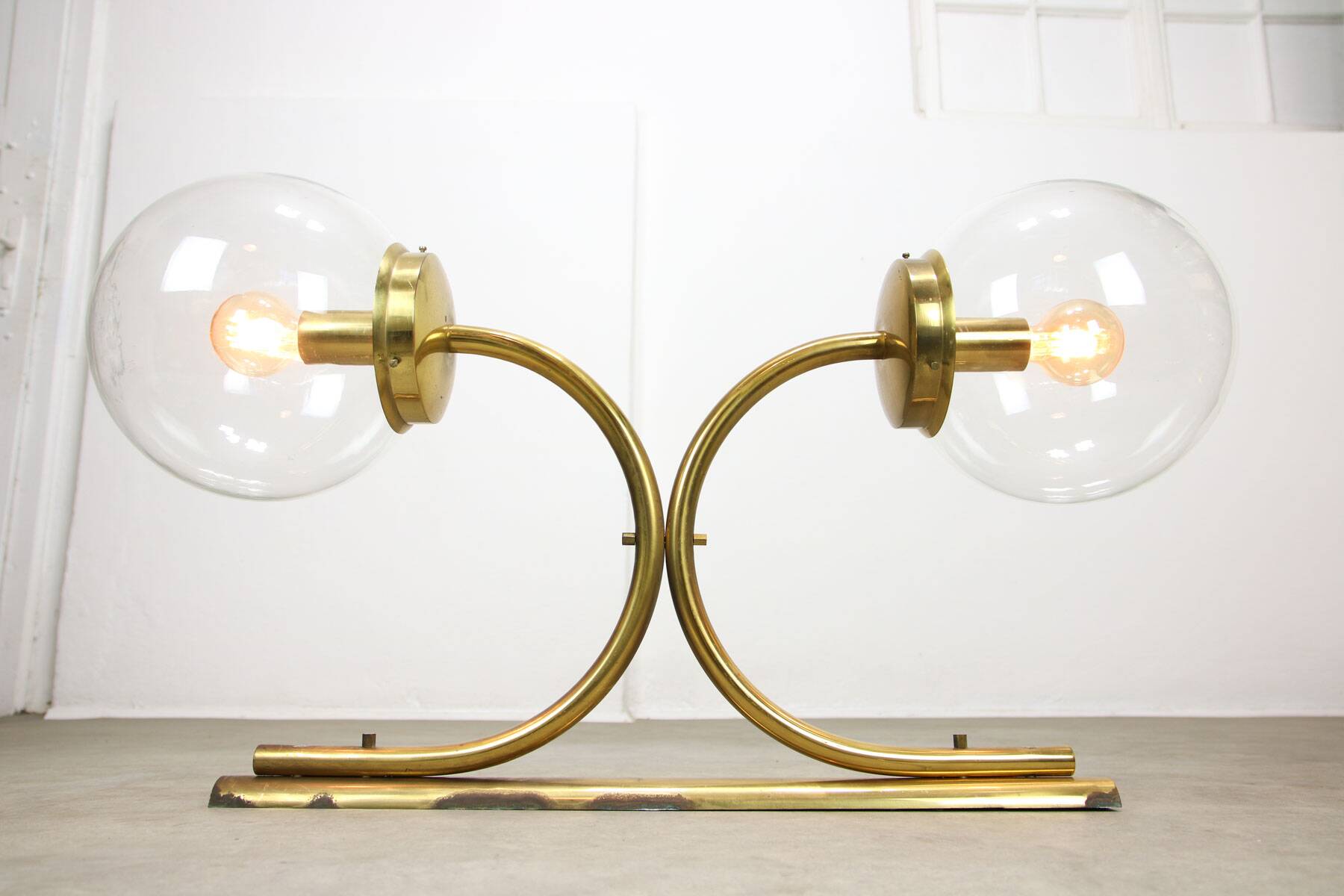 Large Italian Mid-century Brass Wall or Ceiling Lamp, 60s