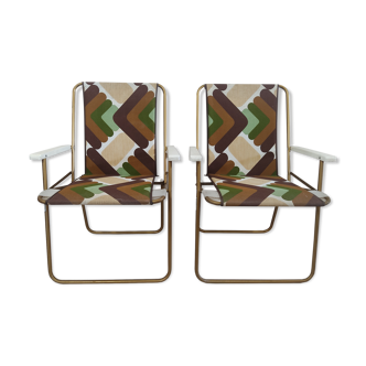Paire de chaises de camping pliantes Lafuma années 70