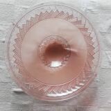 Antique ceiling light in frosted and etched pink glass