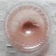 Antique ceiling light in frosted and engraved pink glass.
