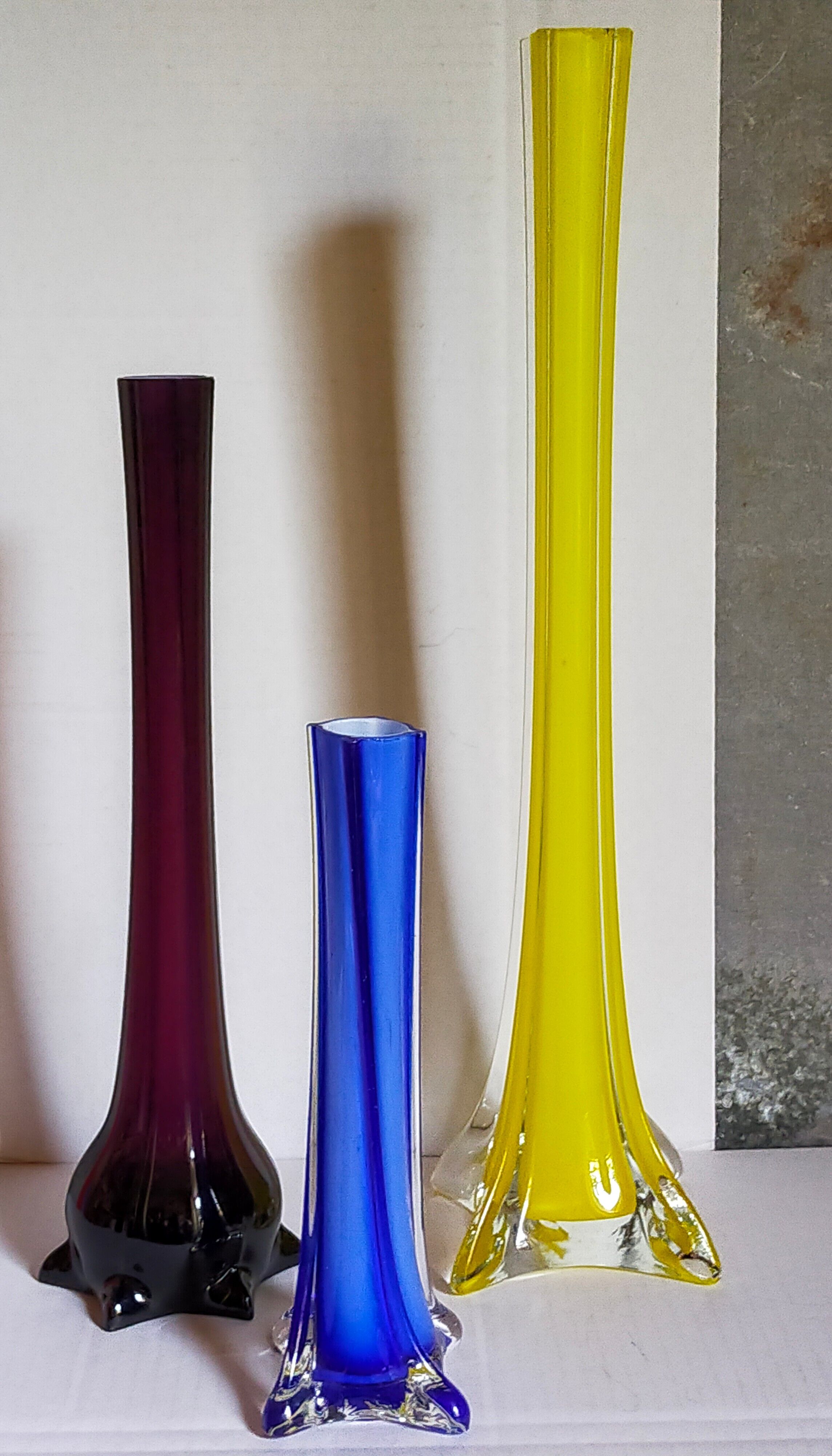 Trio of ancient stretched glass soliflores