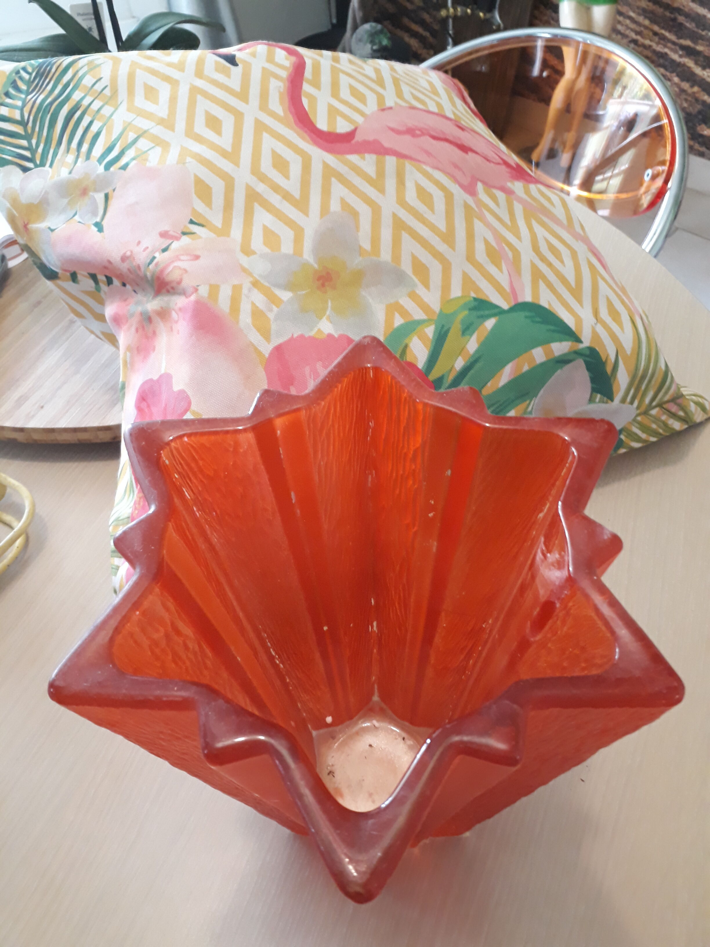Vase en verre orange 22x19cm années 70