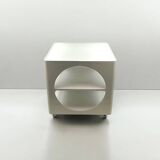 Vintage Table in Glossy Plastic with Rounded Cutouts and Wheels, 1970s