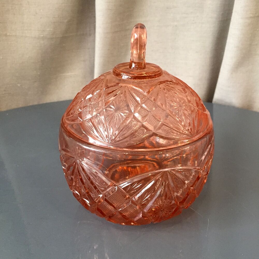 Sugar candy box in pink glass orange Portieux