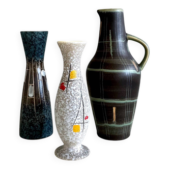 3 Mid Century ceramic vases, Haldensleben, Scheurich, Marzi Remi
