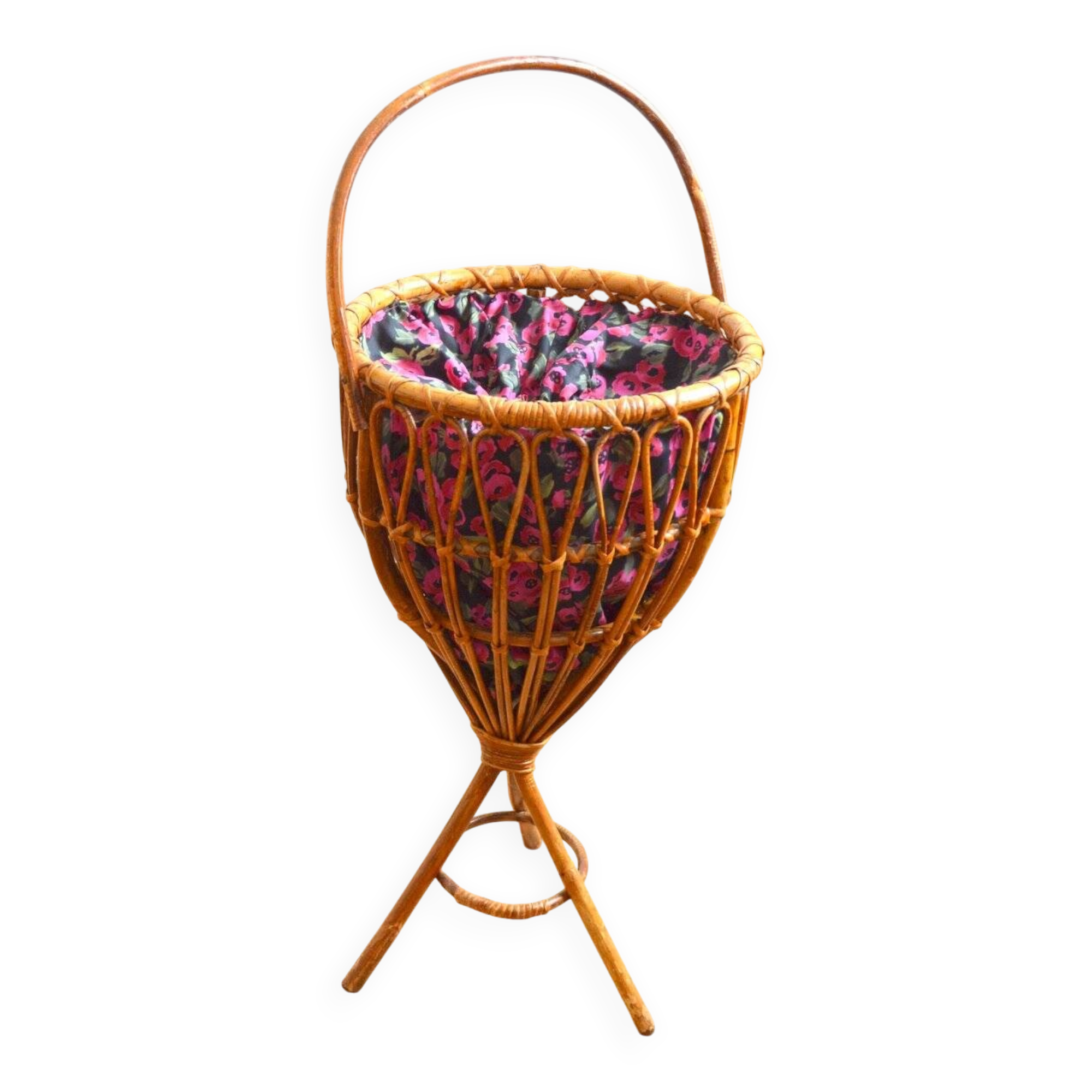 Vintage rattan basket/plant stand/work basket