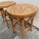 Paire de tabourets cannés en bois courbé