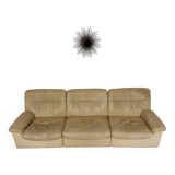 Old 3-seater beige leather sofa designed by Carl Larsson De Sede, vintage 80s