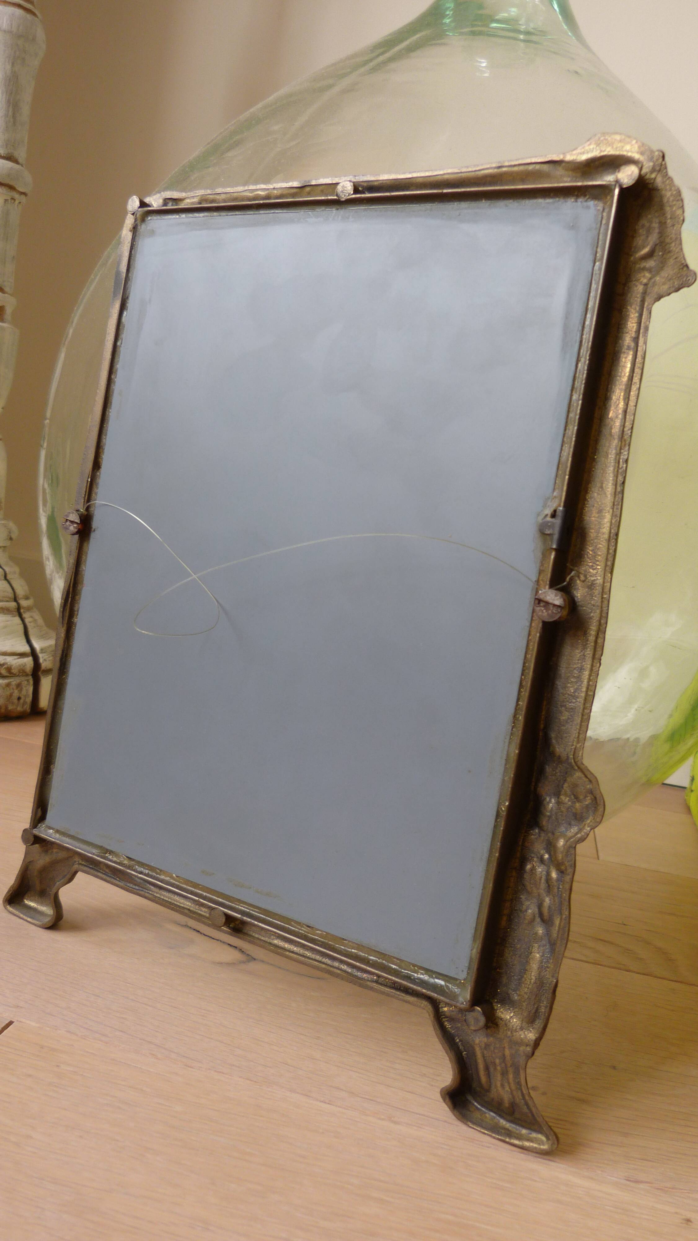 Mirror Art Nouveau 1900 gilded brass nymph decor 22,5 X 18cm