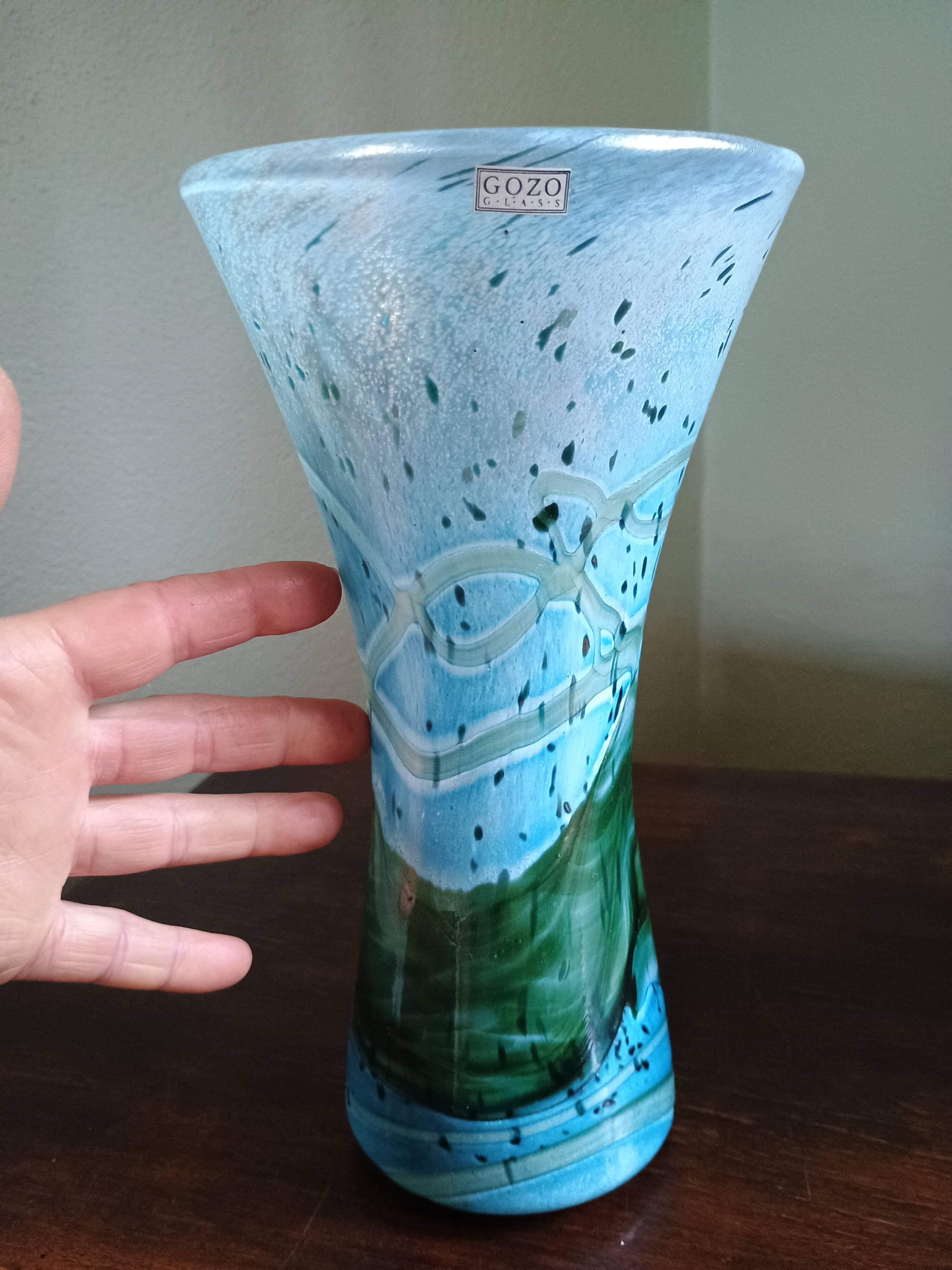 GOZO Malta - Vintage vase model "Algues" - blue & green glass