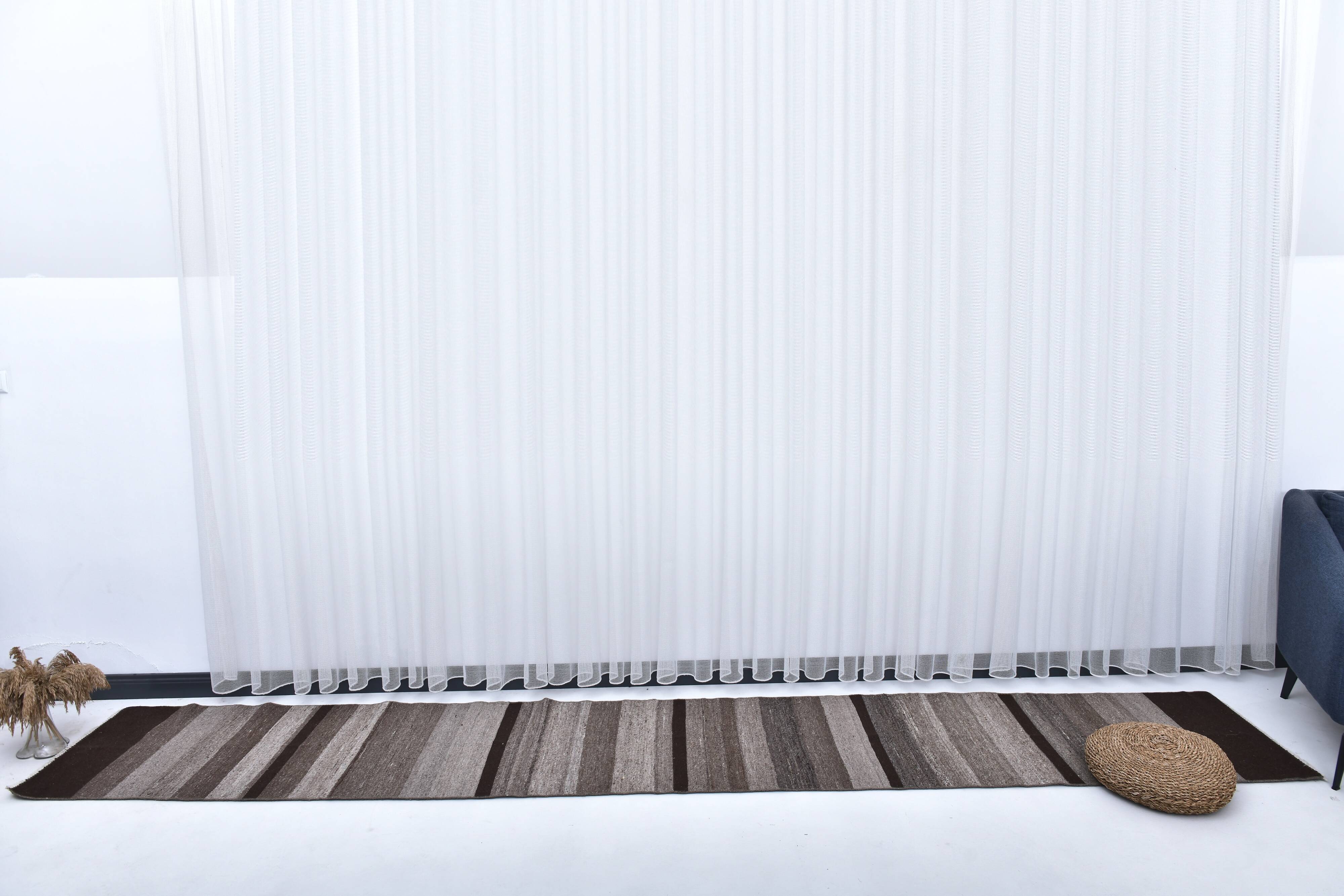 418x65 cm dark brown beige turkish runner wool kilim rug, corridor kilim