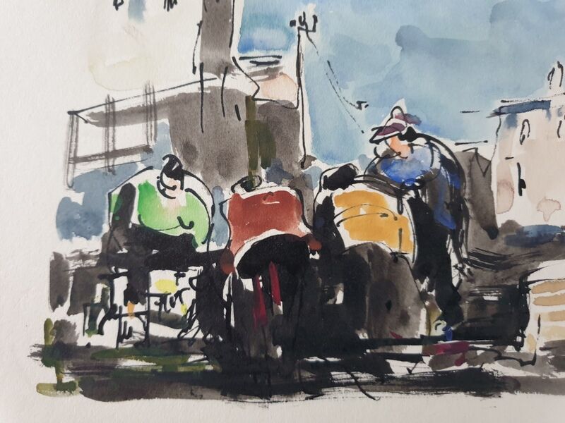 Aquarelle sur papier "Village de pécheurs", André Duculty (1912-1990)