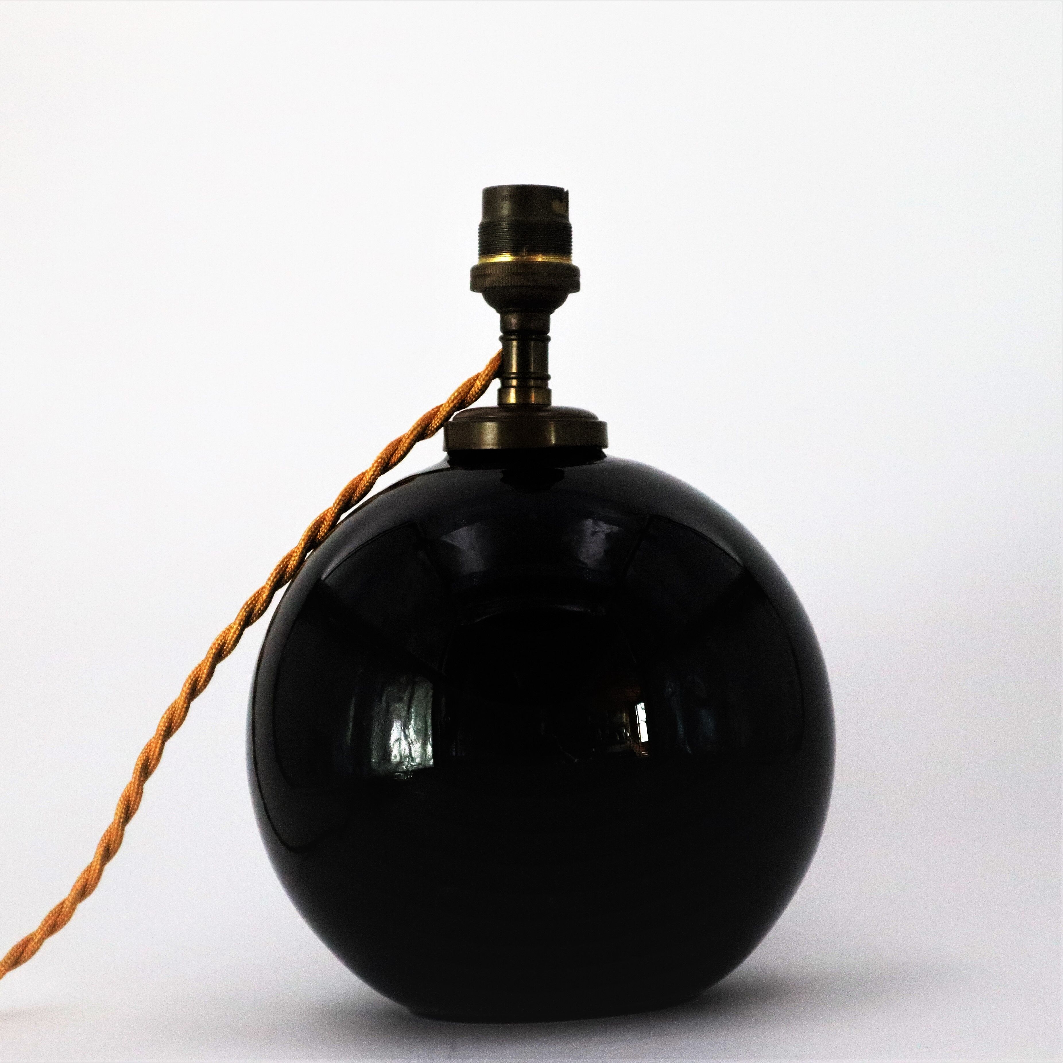 Art Deco black glass ball lamp 1930