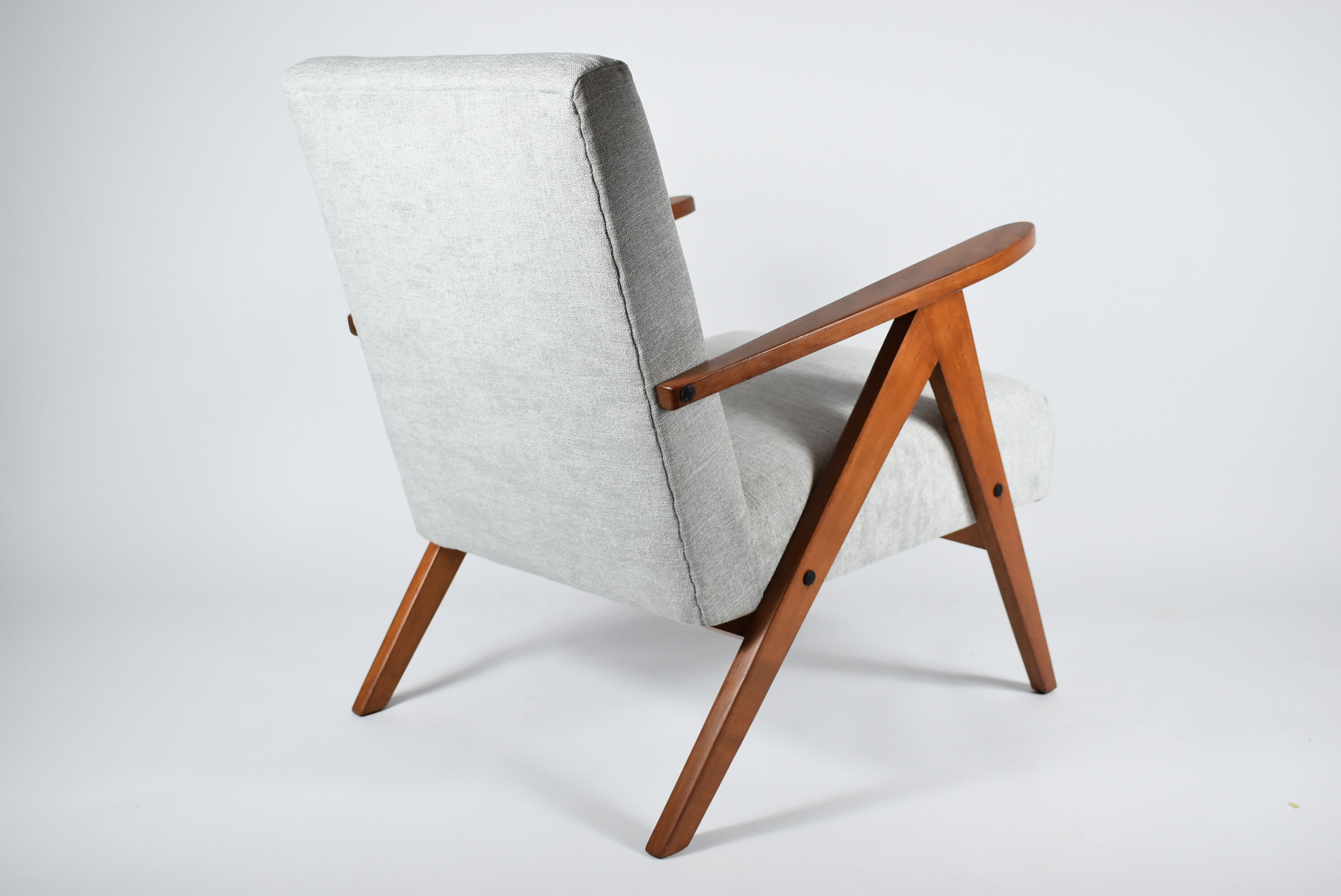 Vintage original armchair 1960s, totally restored, light grey fabric