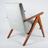 Vintage original armchair 1960s, totally restored, light grey fabric