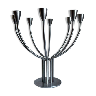 Vintage Swedish Modernist Scandinavian Metal Candelabra: Mid-Century M
