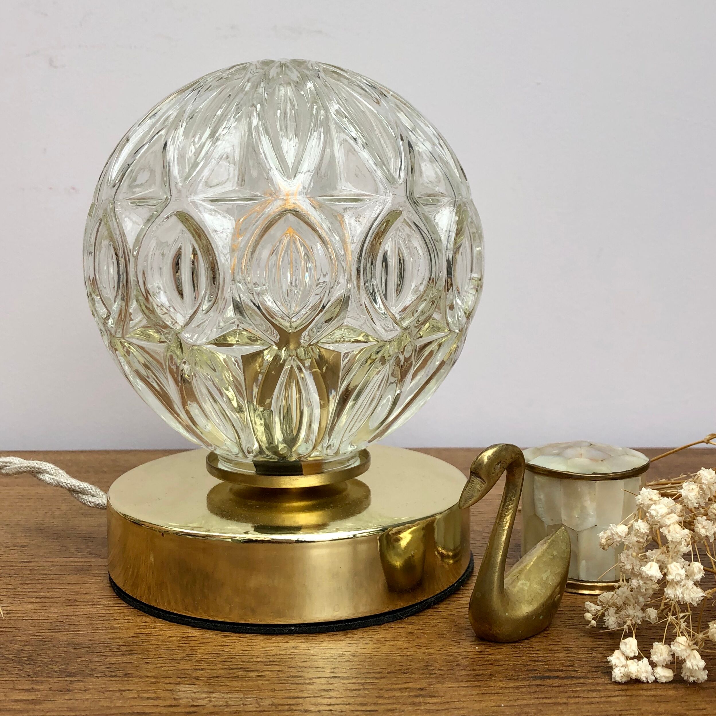 Vintage moulded glass globe-laying lamp