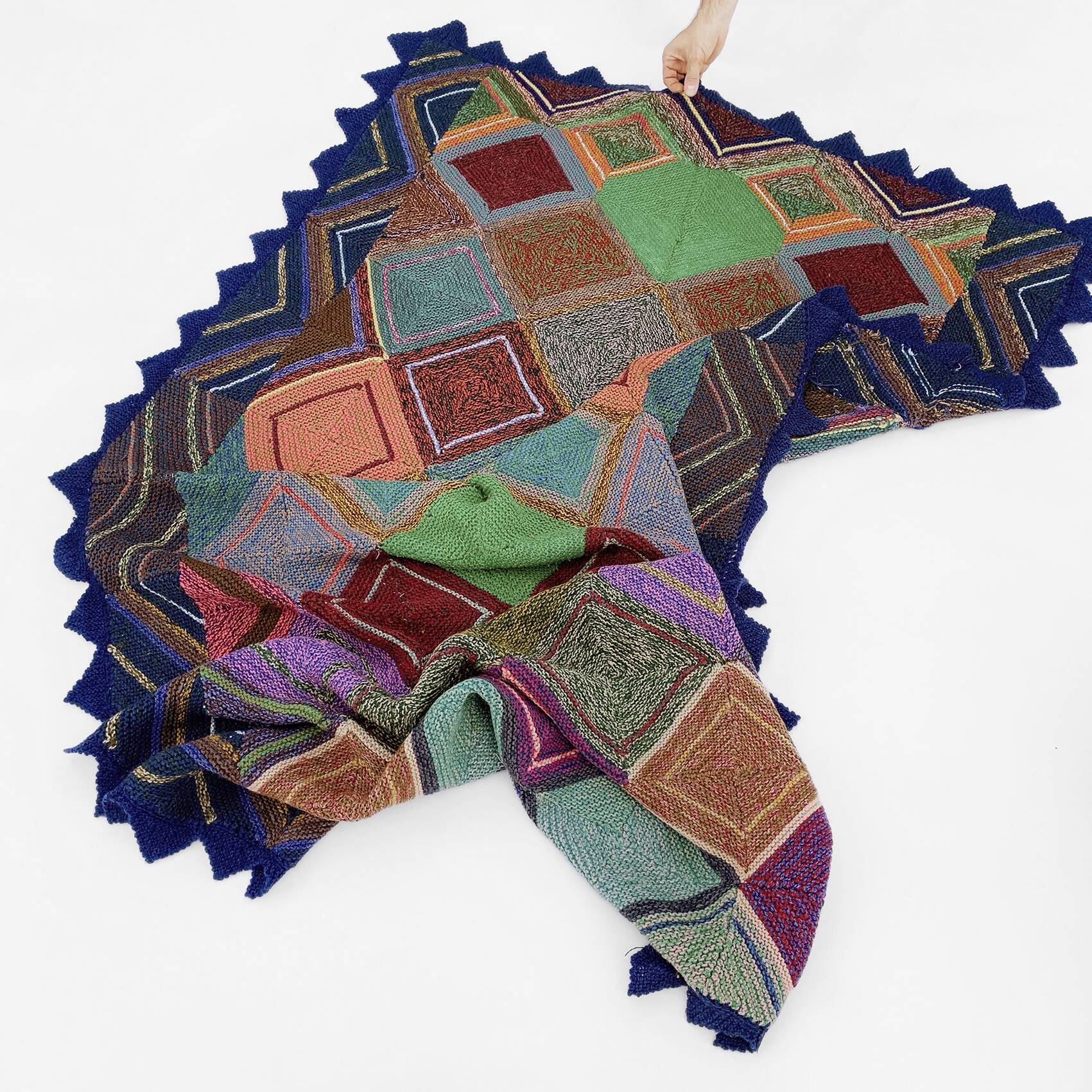 Knitted Diamond Throw Blanket Vintage 1970s