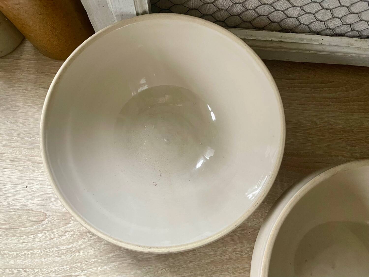 Set of two 2.5l salad bowls in vintage Digoin stoneware