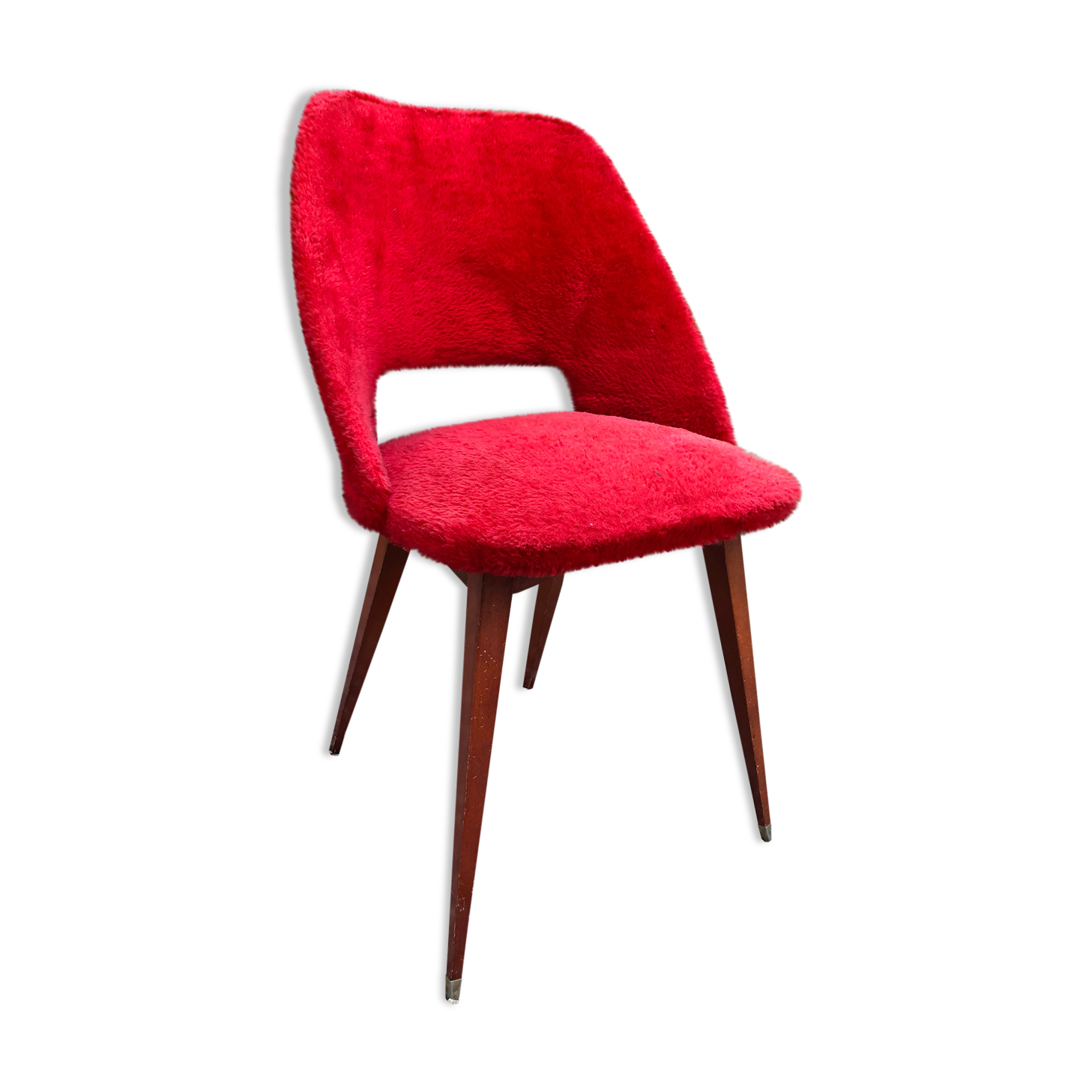 Vintage chair in red moumoute 1960
