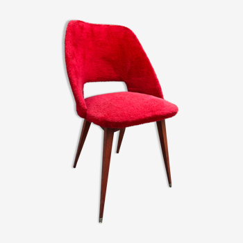 Chaise vintage en moumoute rouge 1960
