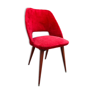 Chaise vintage en moumoute rouge 1960