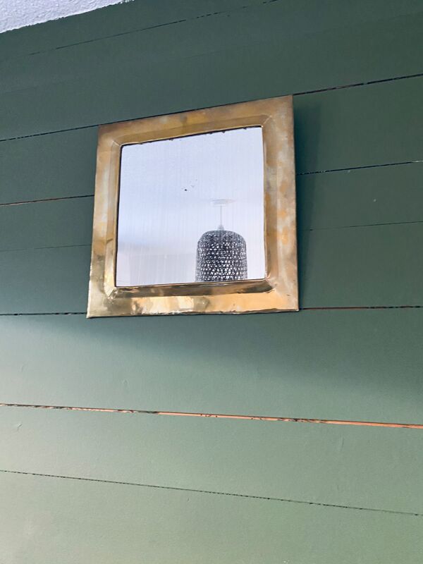 Miroir carré ancien en laiton doré 32x32cm