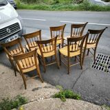 Set of 8 solid cherrywood chairs with straw seats, Directoire period