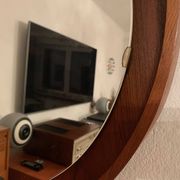 Teak, illuminated mirror, Italy, 1960s