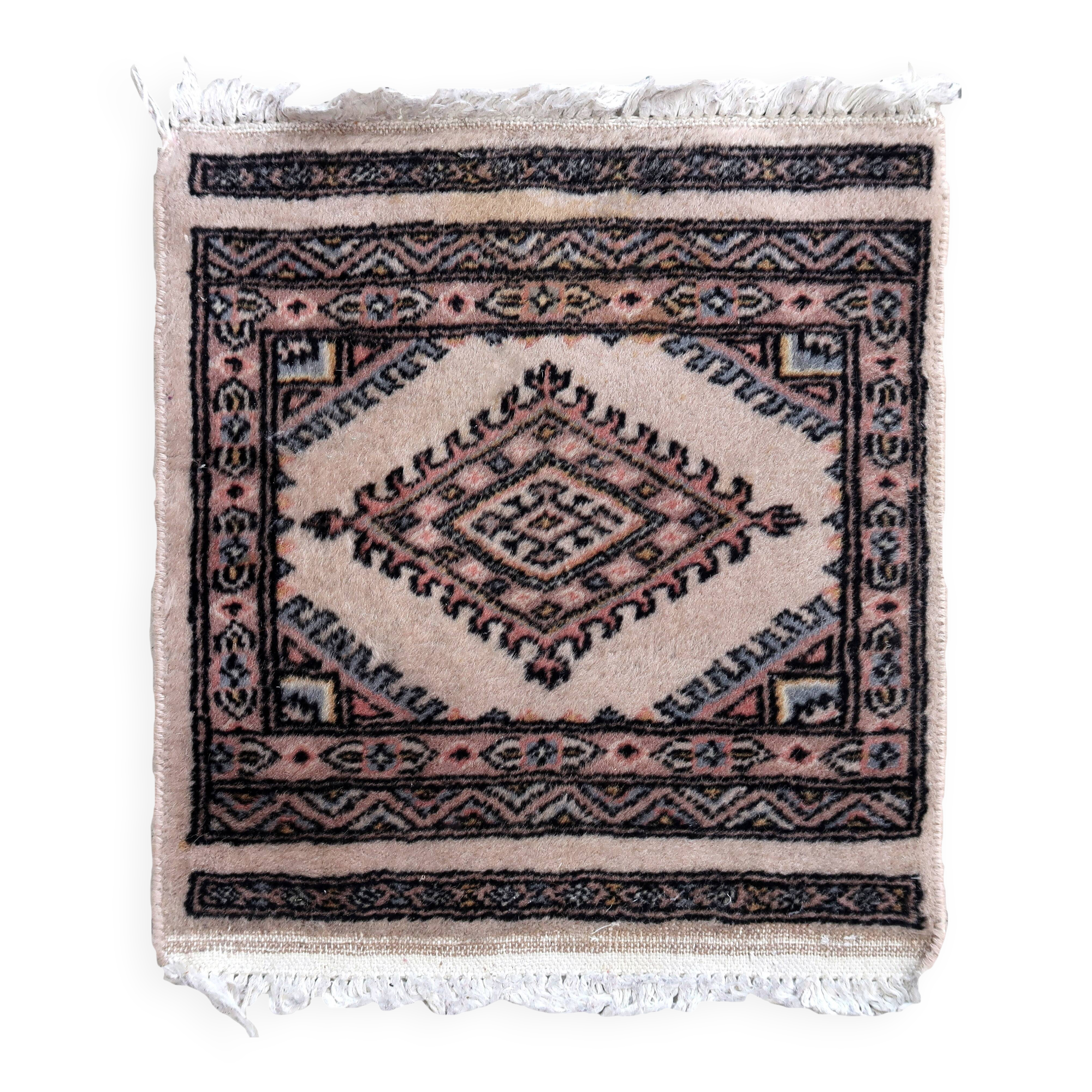 Tapis vintage fait main Boukhara – 39 x 42 cm – Design traditionnel