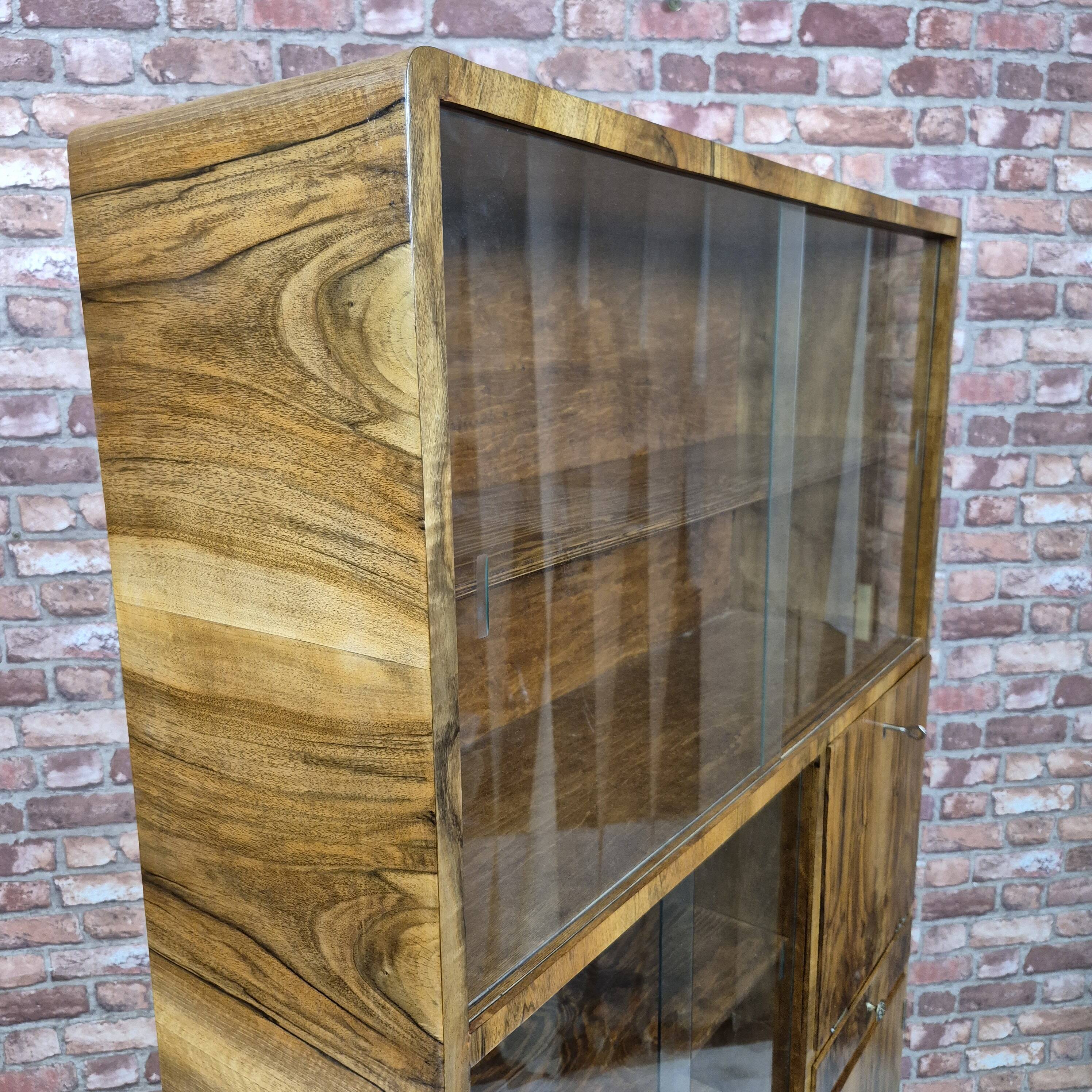 Walnut Bookcase / display cabinet, only 30 cm deep! After renovation
