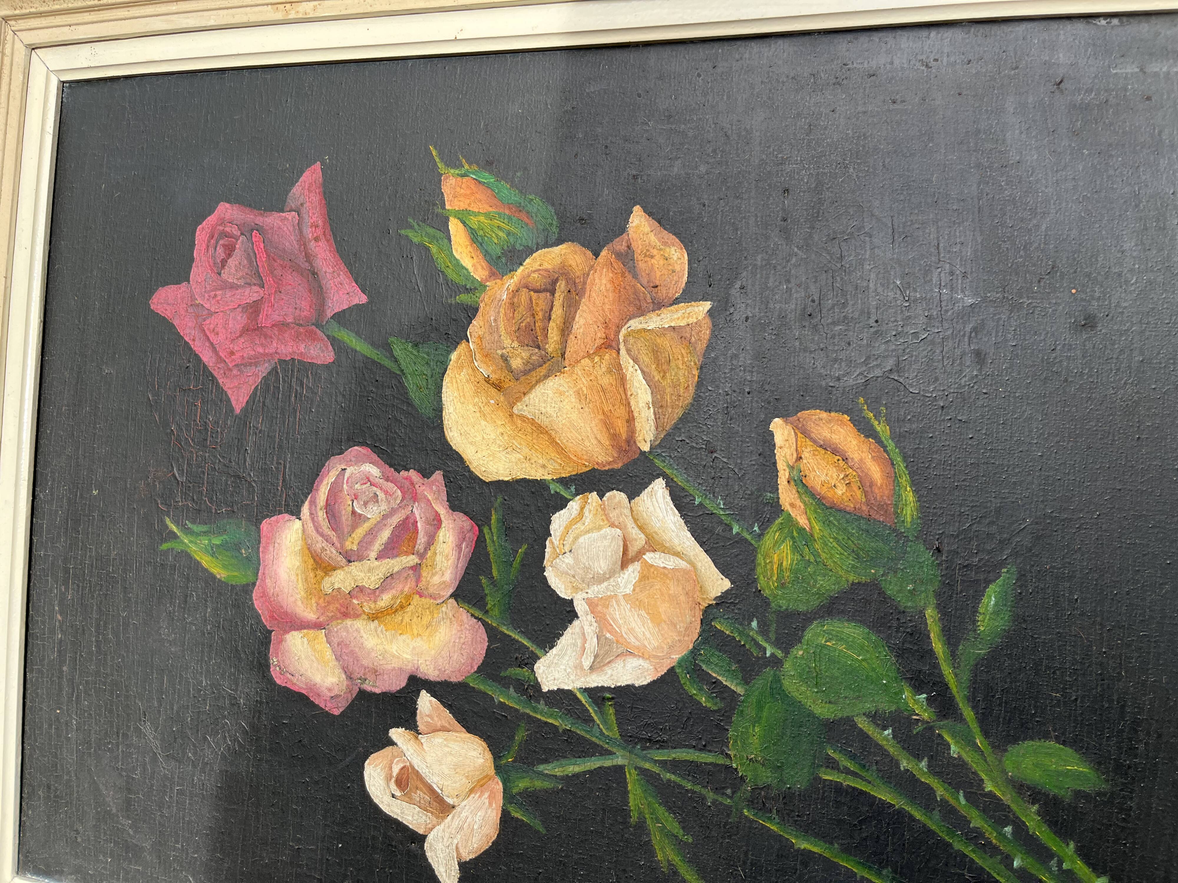 Large painting Still life with roses by Bousseau R.
