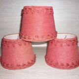 3 lampshades in jute and red braid + 1 vintage carcass