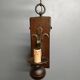 Medieval 2-light chandelier ~ hammered and patinated wrought iron ~ oak ~ 60s ~ France