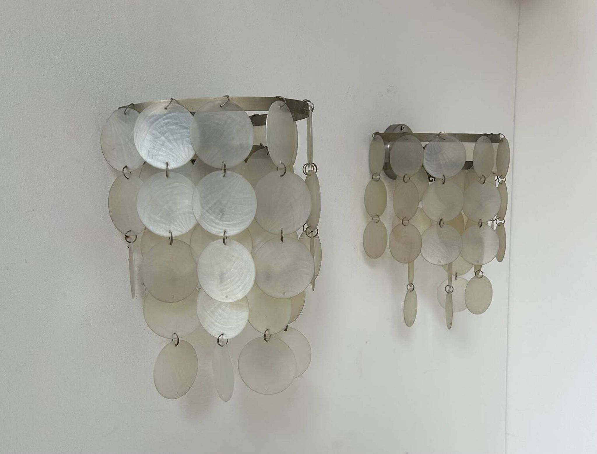 Pair of vintage mother-of-pearl and metal wall lights, France 1950s