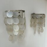 Pair of vintage mother-of-pearl and metal wall lights, France 1950s