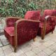 Paire de fauteuils club art déco velours frappé rouge bordeaux 1930