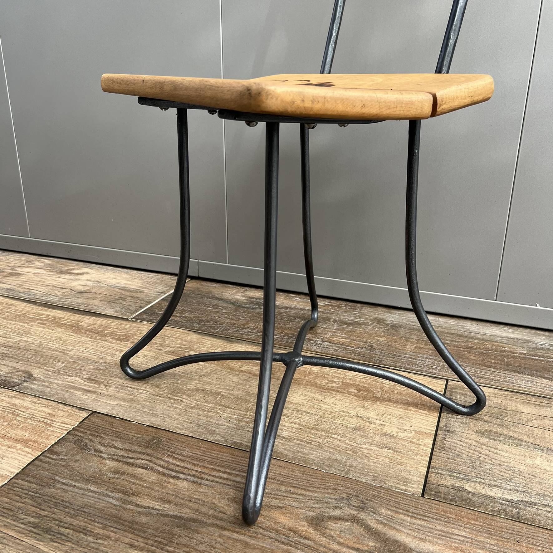 Small industrial chair, wood & metal