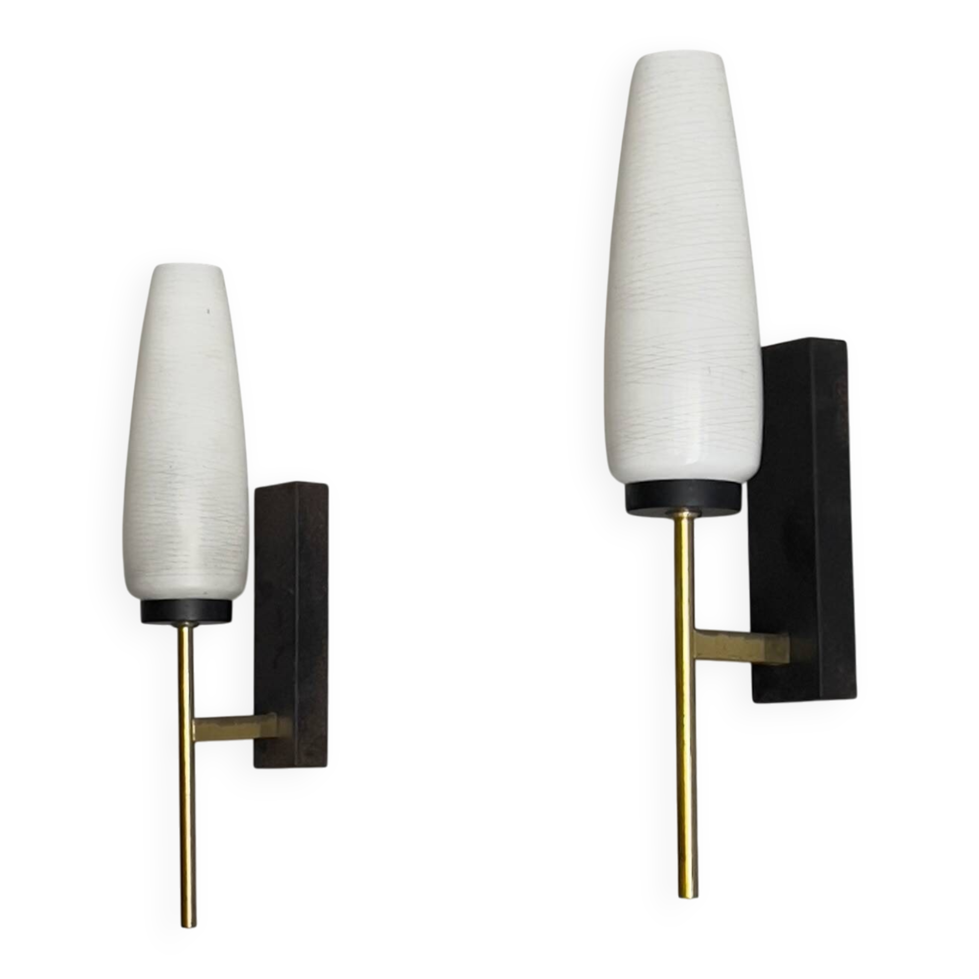 Paire d'appliques de style Stilnovo - Laiton et verre - Presque parfait - Années 50