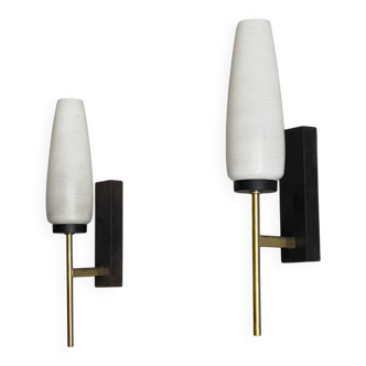 Paire d'appliques de style Stilnovo - Laiton et verre - Presque parfait - Années 50