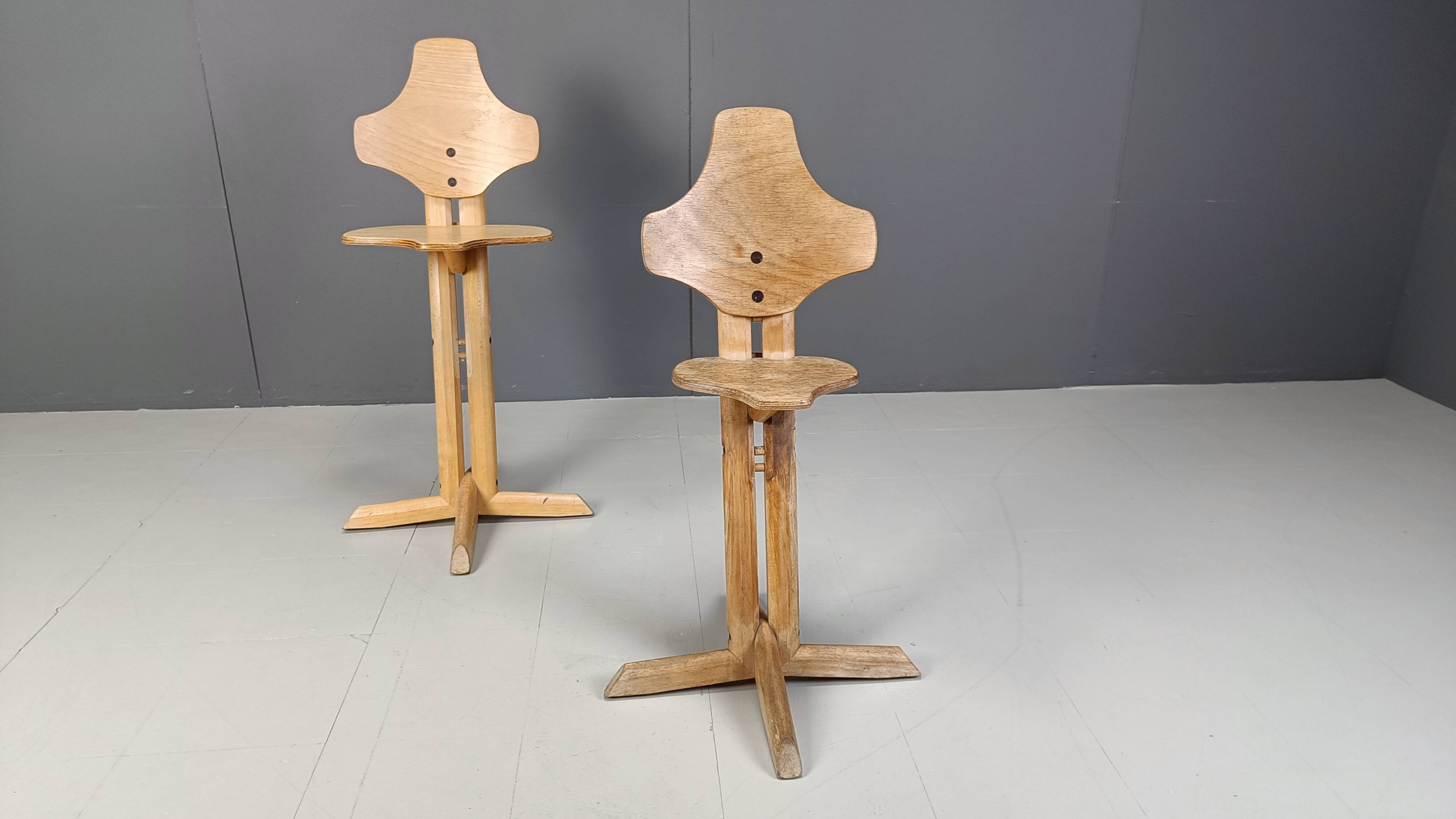 Pair of plywood ergonomical chairs by Rybo, 1970s