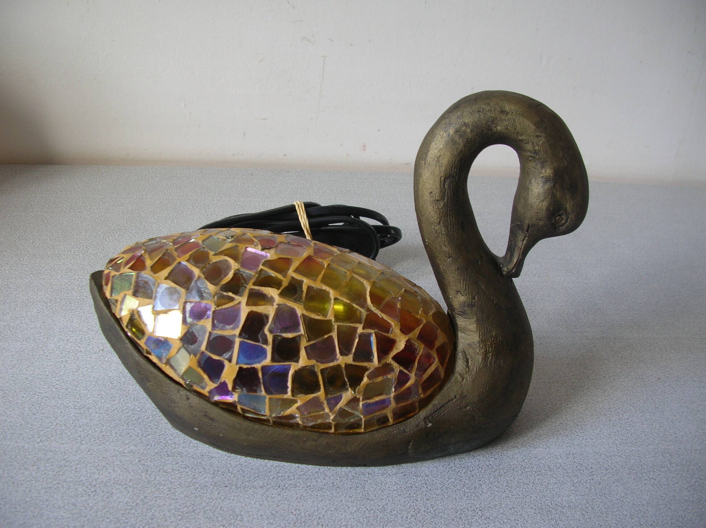 Night light lamp a swan in resin and stained glass glass deco office living room