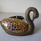 Night light lamp a swan in resin and stained glass glass deco office living room