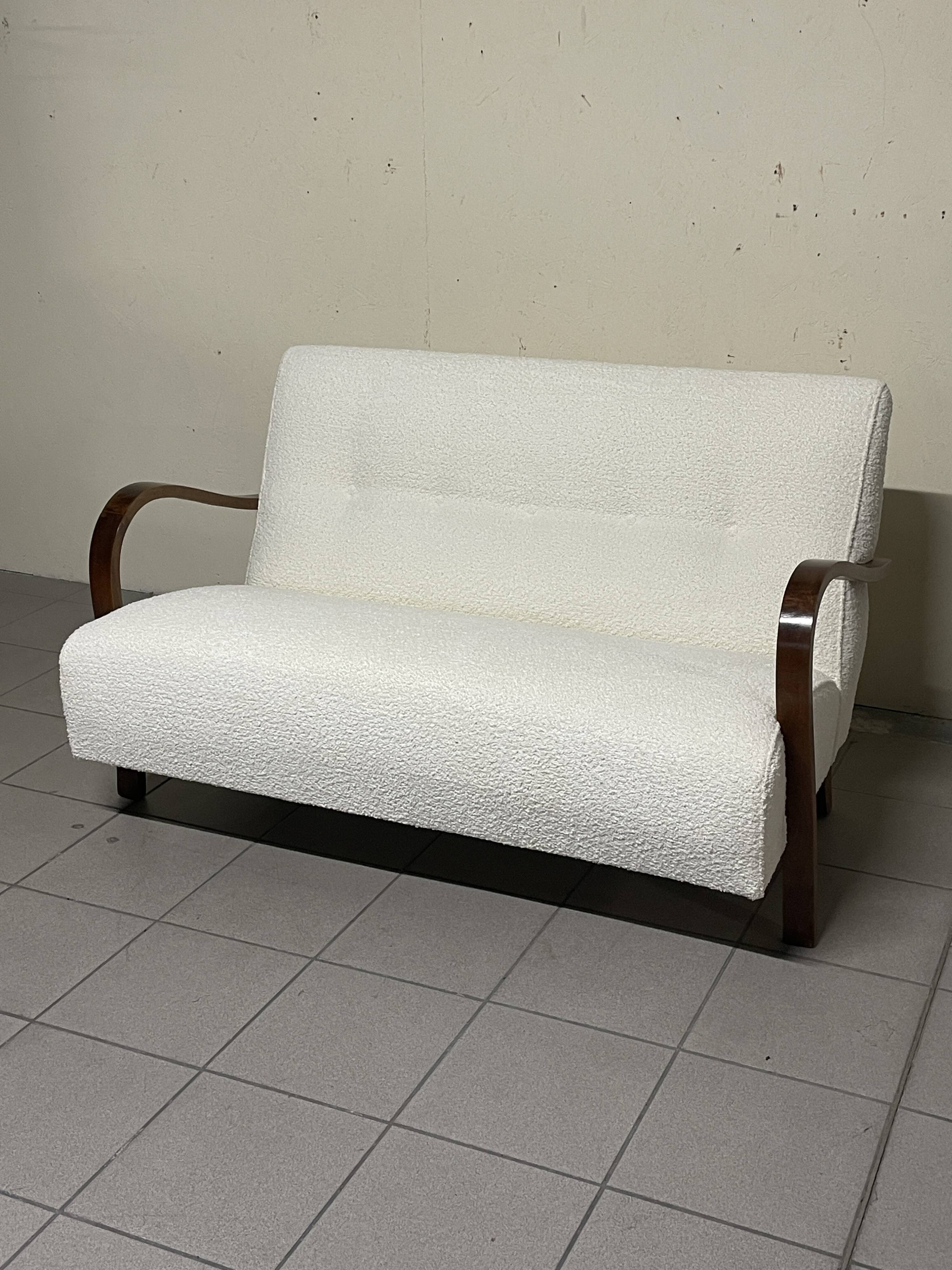 Canapé des années 1940 en bois et tissu bouclé, production italienne