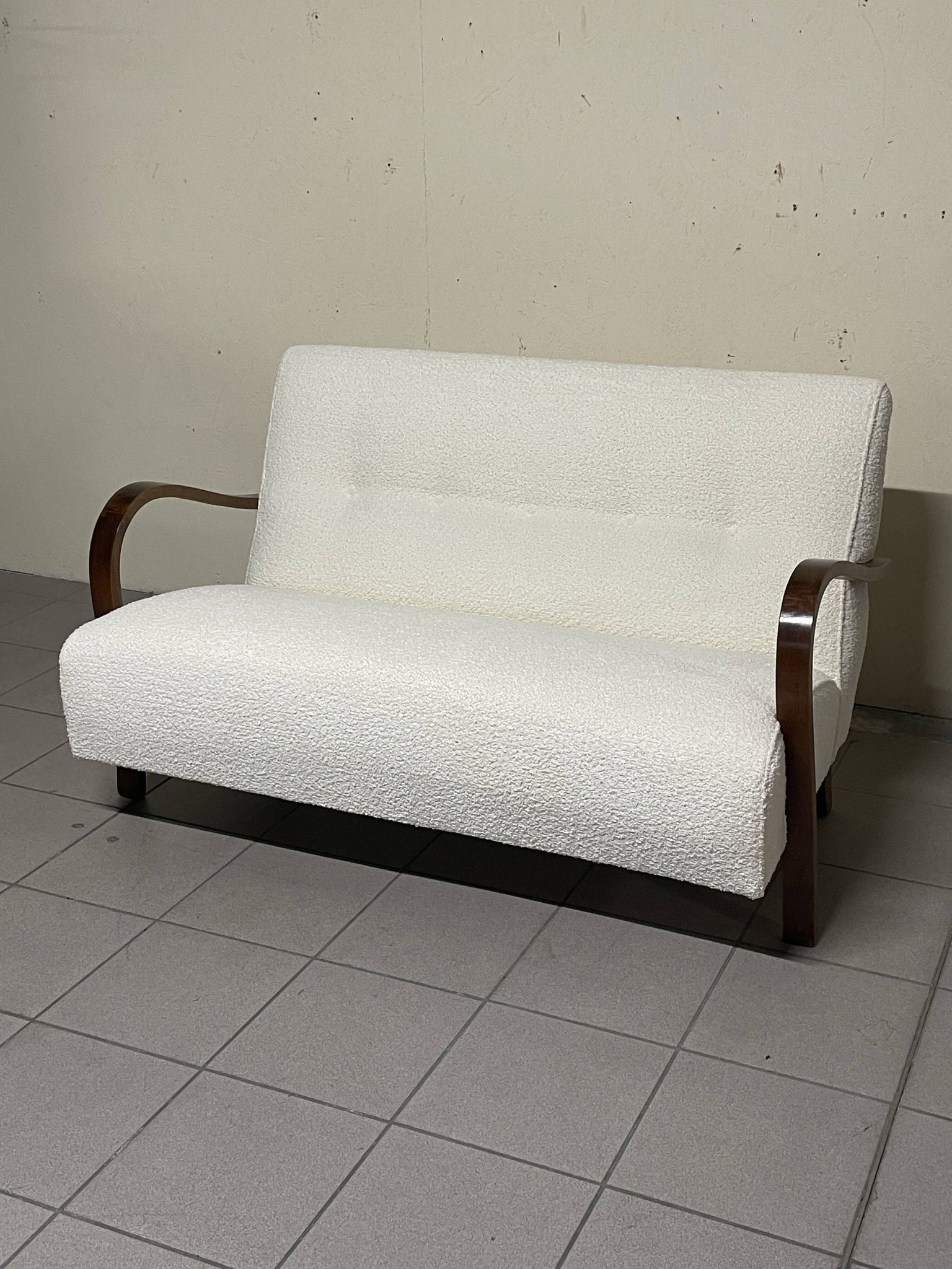 1940s Sofa in Wood and Boucle Fabric, Italian Production